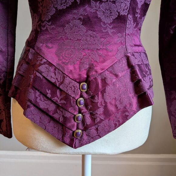 Vintage 90s Be Smart Burgundy Blazer Jacket Asymmetrical Dark Academia Size 3/4 - Picture 7 of 12